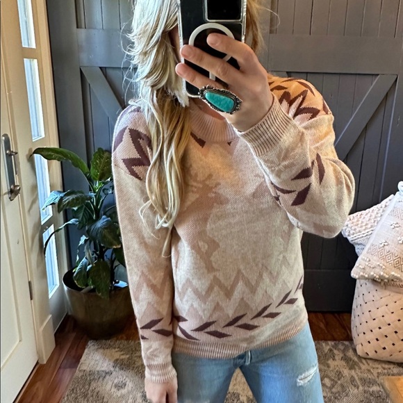 Christmas Holiday Reindeer Pullover Crew Neck Cotton Sweater Deer Western Boho - Picture 5 of 7